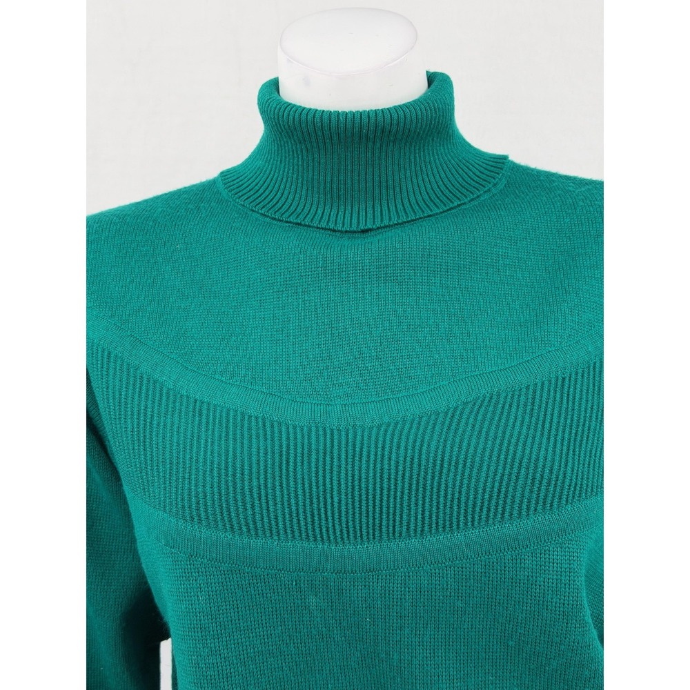 Vintage Meister Sweater Womens Medium Jade Green‎ Knit Turtleneck Wool Blend 80s - Picture 2 of 9